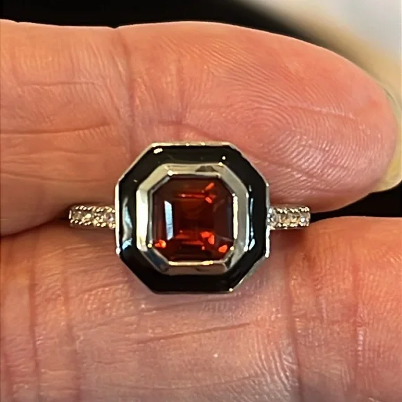 Brazilian Cherry Citrine & Natural White Zircon Enameled Ring 💍 Size 5.75-6 NWOT